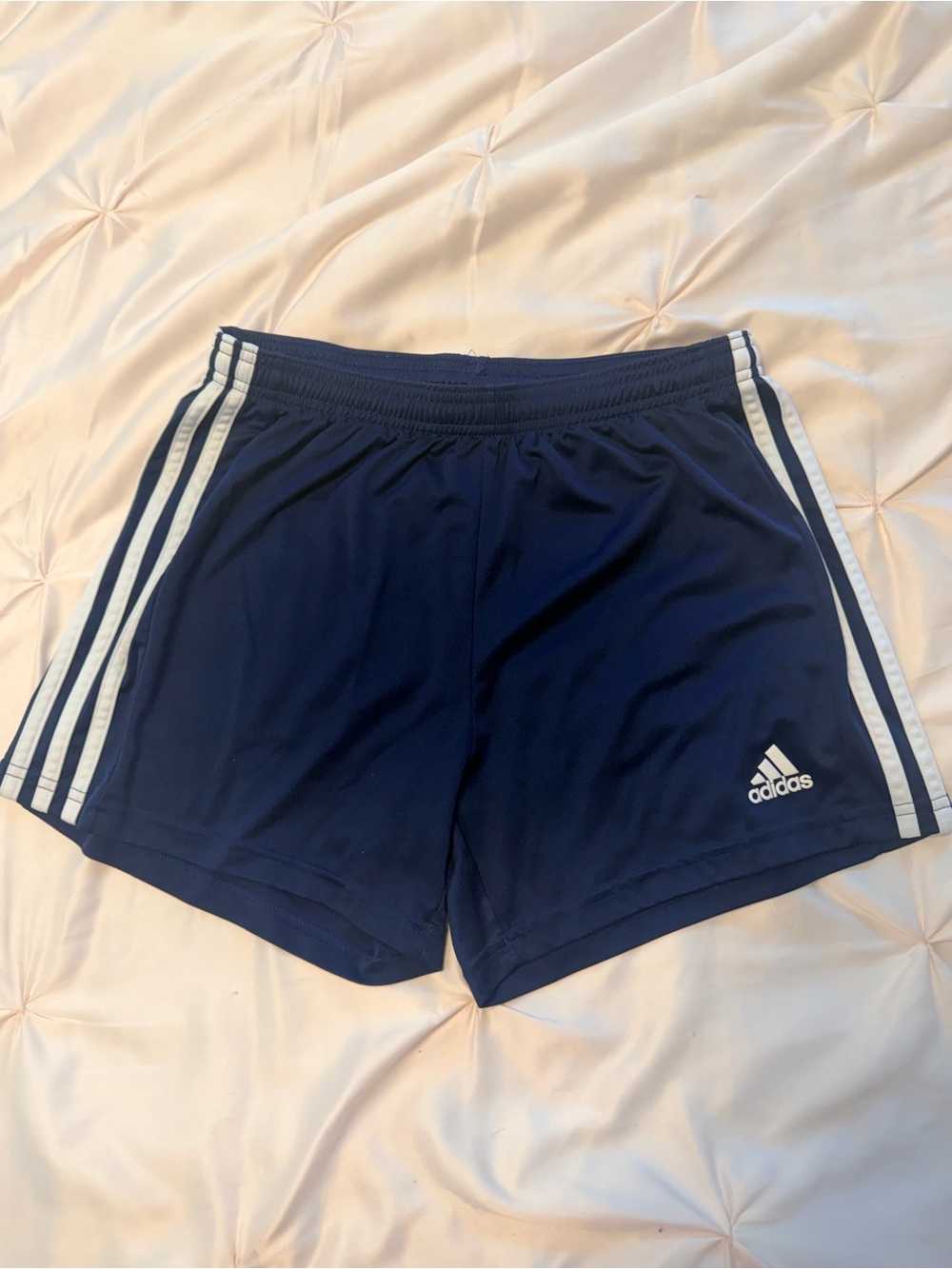 adidas Navy Athletic Shorts with White Stripes